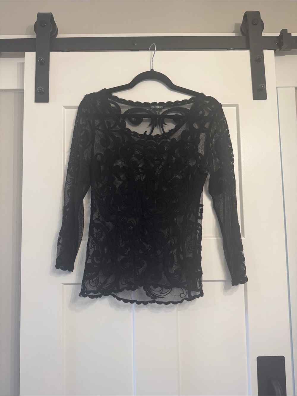 Express Black Lace Sheer Long-Sleeve Top